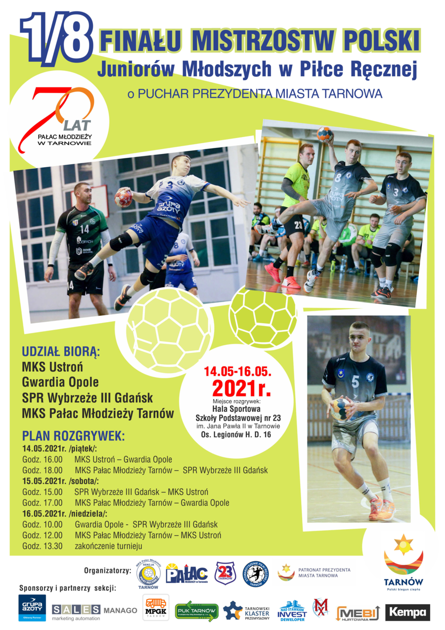 Plakat turnieju 1/8 finału Mistrzostw Polski juniorów młodszych w piłce ręcznej